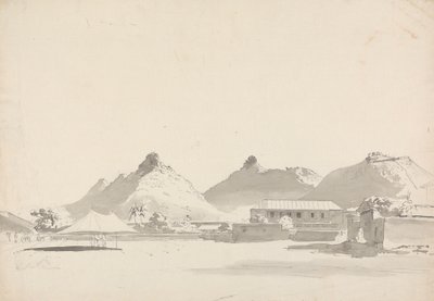 Militärlager mit Festungen auf den Hügeln dahinter von Samuel Davis