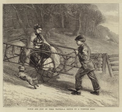 Punch und Judy auf Reisen, eine Skizze auf einer Mautstraße von Samuel Edmund Waller