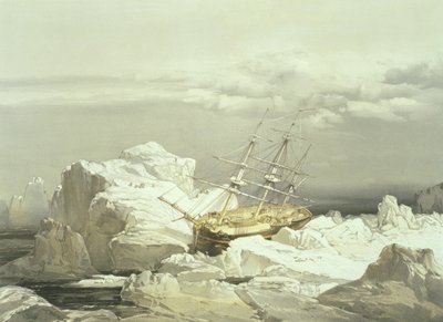 Kritische Position der H.M.S. Investigator an der Nordküste von Baring Island, 20. August 1851, graviert von William Simpson, veröffentlicht von Ackermann und Co., 1854 von Samuel Gurney Cresswell