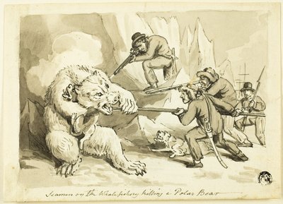 Seeleute auf der Walfangfahrt töten einen Eisbären (recto); Muschel (verso) von Samuel Howett