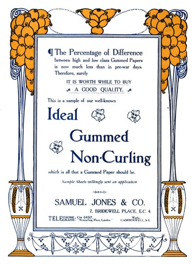 Samuel Jones & Co. - Ideal Gummierte, nicht wellende Werbung, 1919 von Samuel Jones