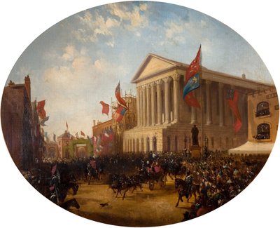 Der Herzog von Cambridge verlässt das Rathaus, Birmingham, 1857 von Samuel Lines