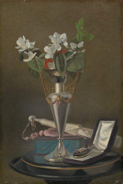 Stillleben mit Fächer und Anhänger, ca. 1865-1875 von Samuel Marsdon Brookes