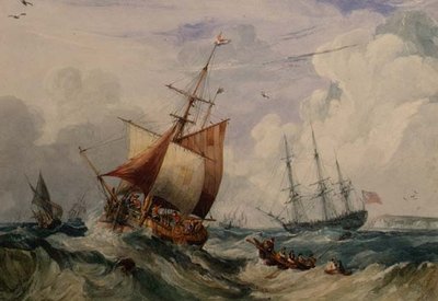 Ein französischer Fischkutter in einer Dünung vor Dover von Samuel Owen