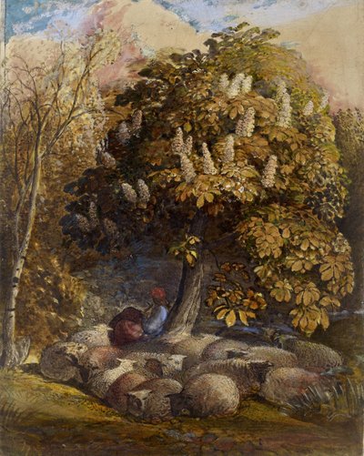 Pastorale mit einem Rosskastanienbaum, ca. 1830-31 von Samuel Palmer