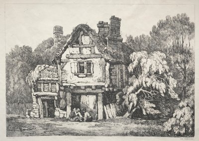 Eine Serie von alten Gebäuden und ländlichen Hütten im Norden Englands: In der Nähe von Ashbourn, 1821 von Samuel Prout