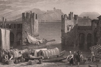 Ansicht der Burg von Angera in Arona, Lago Maggiore, Piemont, Italien, Stahlstich nach einer Zeichnung von Samuel Prout von Samuel Prout