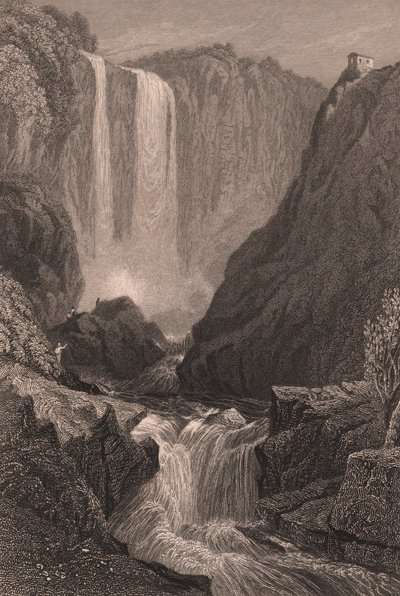 Ansicht der Marmore-Wasserfälle (Cascata delle Marmore) bei Terni, Umbrien, Italien, Stahlstich nach einer Zeichnung von Samuel Prout, ca. 15x11,5 cm von Samuel Prout
