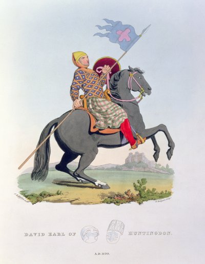 David, Earl of Huntingdon (1084-1153) 1120, graviert von Richard H. Bridgens (fl.1824-38) aus Ancient Armour, geschrieben vom Künstler, 1824 von Samuel Rush Meyrick