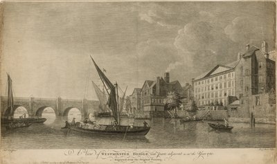 Eine Ansicht der Westminster Bridge mit angrenzenden Teilen wie im Jahr 1760 von Samuel Scott