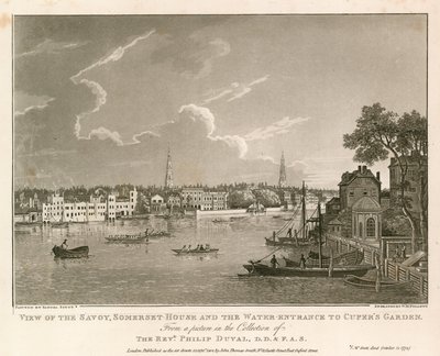 Ansicht des Savoy, Somerset House und des Wassereingangs zu Cuper