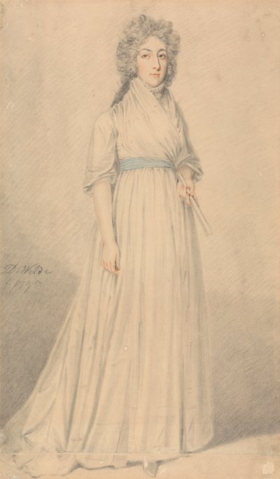 Eine Dame, ganz in Blau gekleidet und einen Fächer haltend von Samuel de Wilde