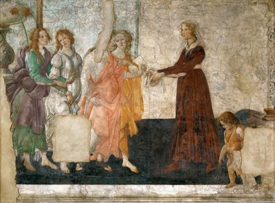 Venus und die drei Grazien bieten einem jungen Mädchen Geschenke an von Sandro Botticelli