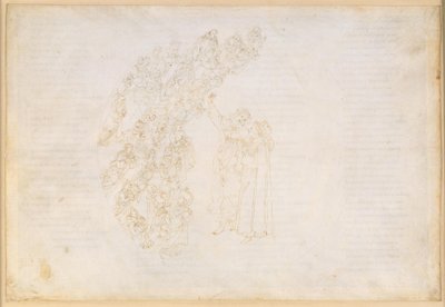 La Divina Commedia, Paradiso III. Erste Planetensphäre (Mondhimmel): Erscheinung der Seelen, die einst an der Erfüllung eines Gelübdes gehindert wurden; Gespräch Dantes mit Piccarda Donati von Sandro Botticelli