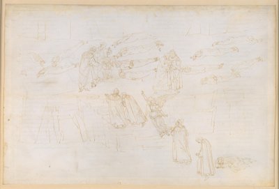La Divina Commedia, Purgatorio XIX. Aufstieg zum fünften Ring des Purgatoriums: Dantes Sirentraum; Buße der Habgierigen und Verschwender; Gespräch mit Hadrian V. von Sandro Botticelli