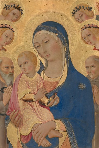 Madonna mit Kind, Sankt Hieronymus, Sankt Bernhardin und Engeln von Sano di Pietro