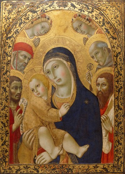 Madonna mit Kind und den Heiligen Hieronymus, Johannes dem Täufer, Bernhardin und Bartholomäus von Sano di Pietro