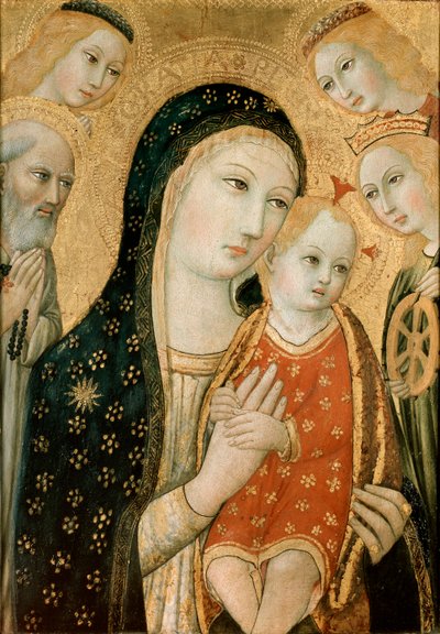 Die Jungfrau und das Kind mit St. Jerome, St. Katharina von Alexandria und zwei Engeln, ca. 1470 von Sano di Pietro