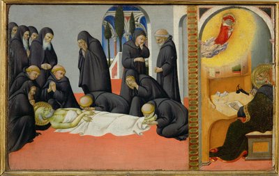 Der Tod des Heiligen Hieronymus unter seinen Jüngern von Sano di also Ansano di Pietro di Mencio Pietro