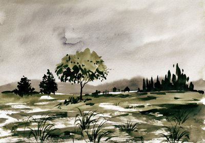 Aquarell-Feldlandschaft von Santhosh ch