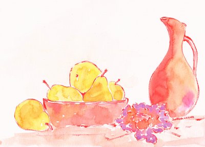 Aquarellbirnen und Krug von Santhosh ch
