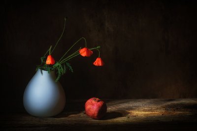 Stimmungsvolle Mohnblumen und Granatapfel von Saskia Dingemans