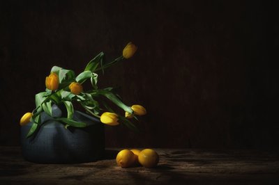 Stimmungsvolle gelbe Tulpen-Stillleben von Saskia Dingemans