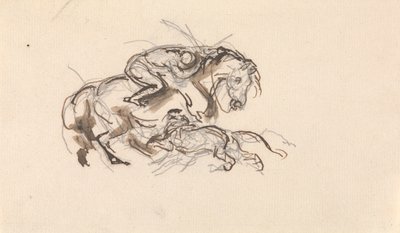 Pferd und Reiter von einem Löwen angegriffen von Sawrey Gilpin