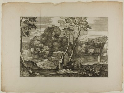 Landschaft mit einem toten Mann und zwei Priestern von Sébastien Bourdon