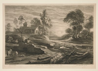 Landschaft mit Ziehbrunnen von Schelte Adams Bolswert
