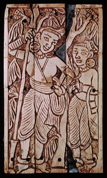 Relief, das zwei Frauen unter einem Asoka-Baum darstellt, aus Begram, 2.-3. Jahrhundert n. Chr. von School Afghan