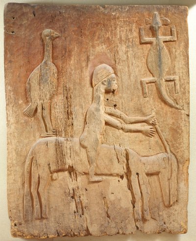 Tür mit einem Relief, das einen Reiter darstellt, Baule-Bevölkerung, von der Elfenbeinküste von School African