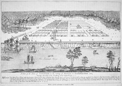 Ansicht von Savannah, Georgia im Jahr 1741 von School American