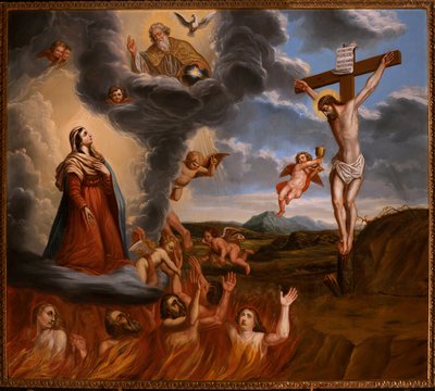 Die Fürsprache der Heiligen Maria für das Fegefeuer. Ende 17. Jahrhundert (Gemälde) von School Belgian