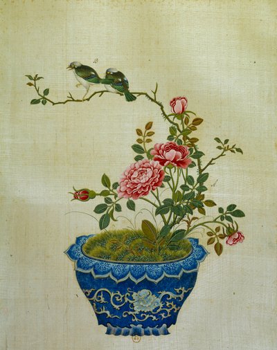 Kunst China: Malerei auf Seide, Blumen und Vögel. Anonym von School Chinese