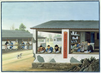 Porzellanherstellung, Dekoration in Blau von School Chinese