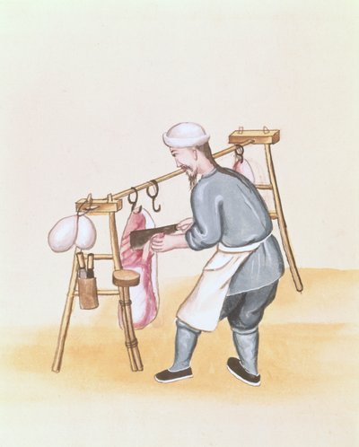 Der Fleischverkäufer, aus einem Buch über die Straßenrufe von Peking, ca. 1785 von School Chinese