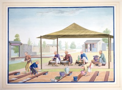 Arbeiter beim Auftragen der Glasuren, um 1825 von School Chinese