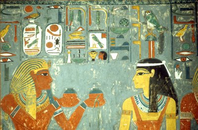 Altes Ägypten, Malerei, Horemheb bietet Hathor Salben an, Horemheb-Grab, Theben von School Egyptian
