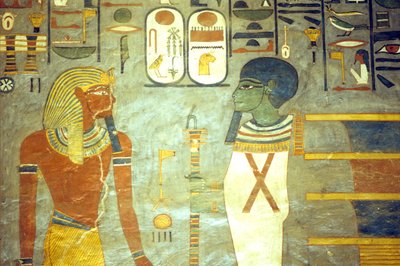 Altes Ägypten, Malerei, Ramses I. vor Ptah, hinter dem sich eine Djed-Säule befindet, Grab von Ramses I., Theben von School Egyptian