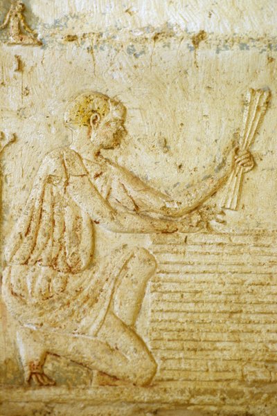 Altes Ägypten, Wandrelief/-malerei, Grab von Petosiris, Tuna el-Gebel, 300 v. Chr., Die Flachsernte von School Egyptian