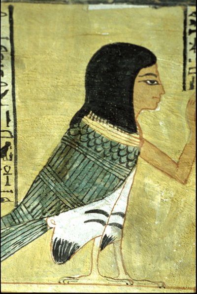 Altes Ägypten, Wandmalerei, Grab von Inherkhau, Theben, Grab der Adligen, 20. Dynastie, Ba oder Seele von Inherkhau von School Egyptian