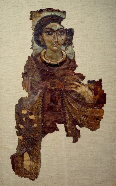 Koptische Kunst: Leichentuch einer Frau namens Dame mit dem Kreuz ansee. Malerei auf Leinen (4. Jahrhundert n. Chr.) Antinoe. von School Egyptian