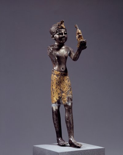 Ägyptische Antiquität: Statuette des Königs (Sethi I?) bei der Opfergabe der Maat. Silber- und Goldskulptur. Regierungszeit von Sethi (1294-1279 v. Chr.). Paris, Louvre von School Egyptian