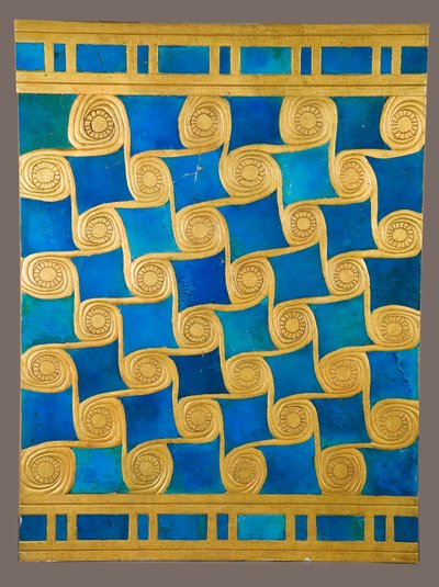 Rekonstruktion der Wanddekoration aus dem Tempel des Amun in Malqata, ca. 1390-1352 v. Chr. (Faience, moderner Gips, Goldfarbe) von School Egyptian