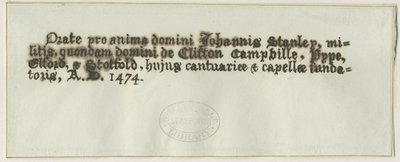 Elford Church: Grab von Sir John Stanley: Feder- und Tintenzeichnung, undatiert [?19. Jahrhundert] von School English