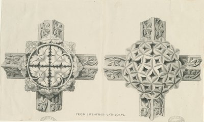 Innenraum der Lichfield Cathedral - geschnitztes Laubwerk: Lithographie, nd [?19. Jh.] (Druck) von School English