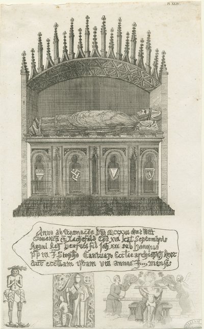 Lichfield Cathedral - Bischofsgrab [?Bischof Cornhill]: Radierung, nd [?spätes 18. Jh.] (Druck) von School English