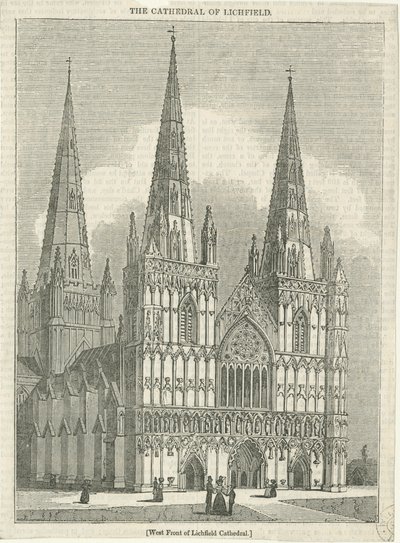Lichfield Cathedral - Westfassade: Holzschnitt, undatiert [?19. Jahrhundert] von School English