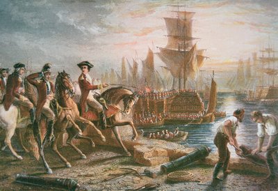 Lord Howe organisiert die britische Evakuierung von Boston im März 1776 von School English